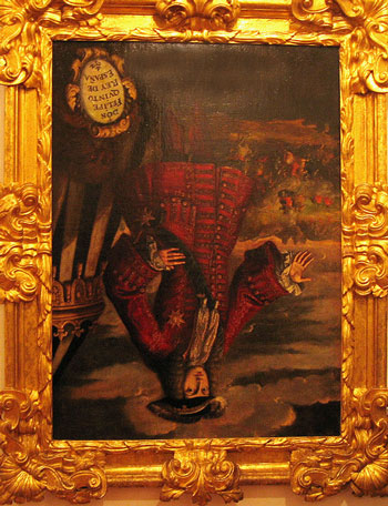 Retrato de Felipe V boca abajo, tal como luce, en señal de desaprobación, en el Museo de Bellas Artes de Xàtiva (Valencia)