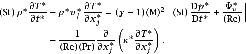 \begin{displaymath}\begin{split}(\mbox{St}) \rho^*\frac{\partial T^*}{\partial ...
...\kappa^*\frac{\partial T^*}{\partial x_j^*}\right). \end{split}\end{displaymath}